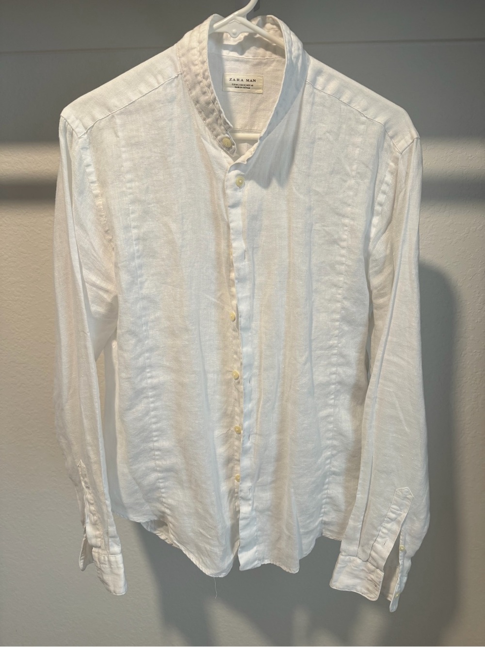 Zara White Linen Stand-Collar Shirt